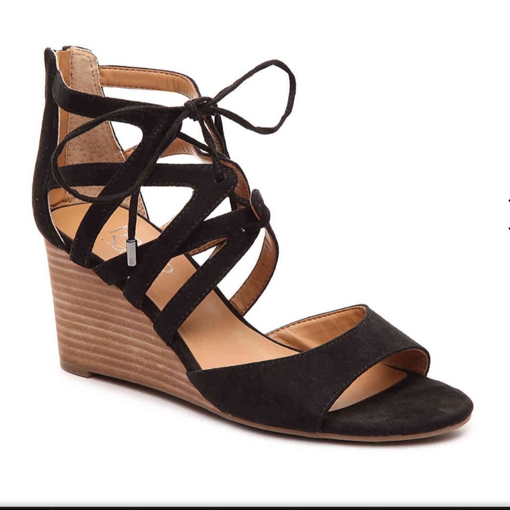 Black Lace-Up Wedge Sandal